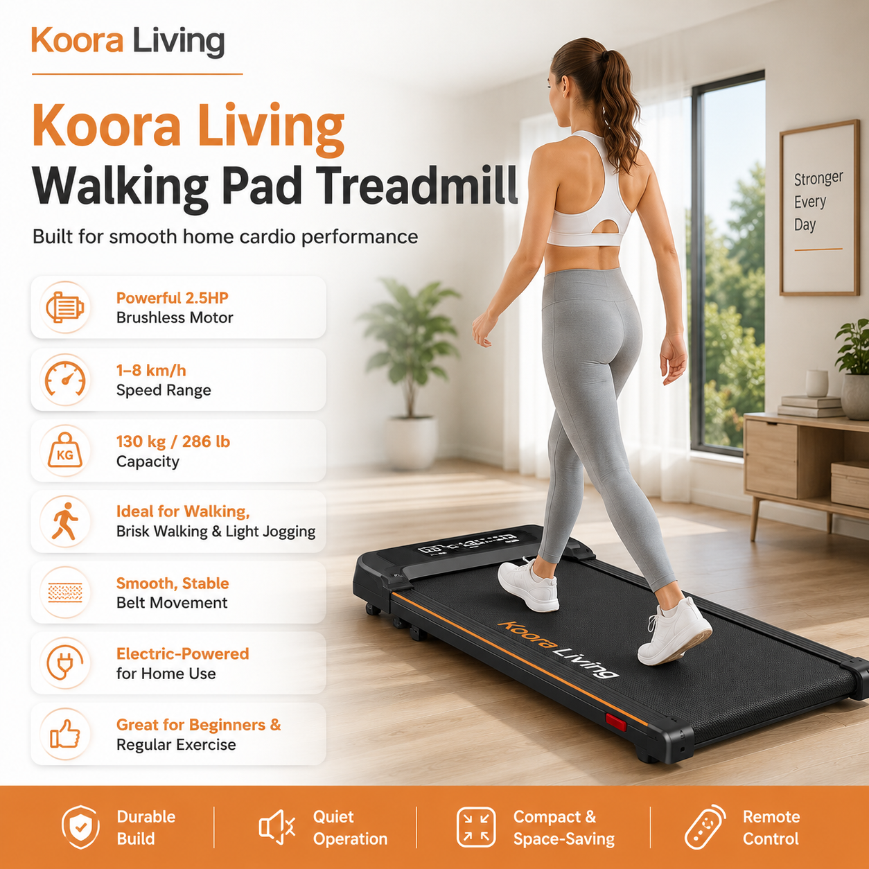 Koora MotionRise treadmill and included package accessories