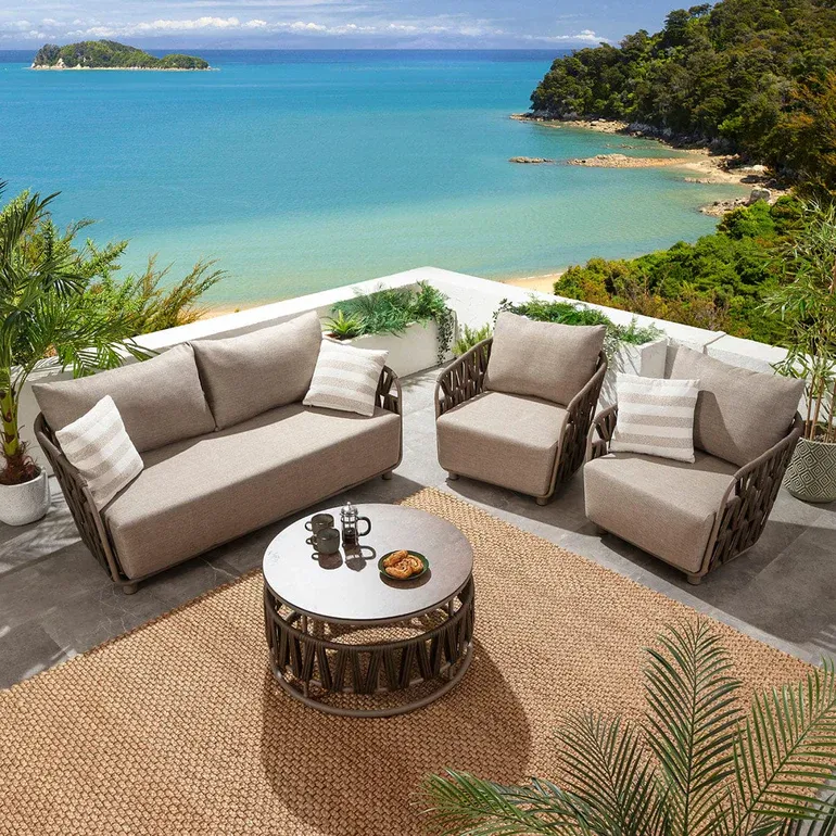 Solara 5-Piece Outdoor Patio Furniture Set with Egg Chair – Brown Rope (2) Koora Solara 5-Piece Brown Rope Patio Furniture Set with Egg Chair & Lounger - Image 1